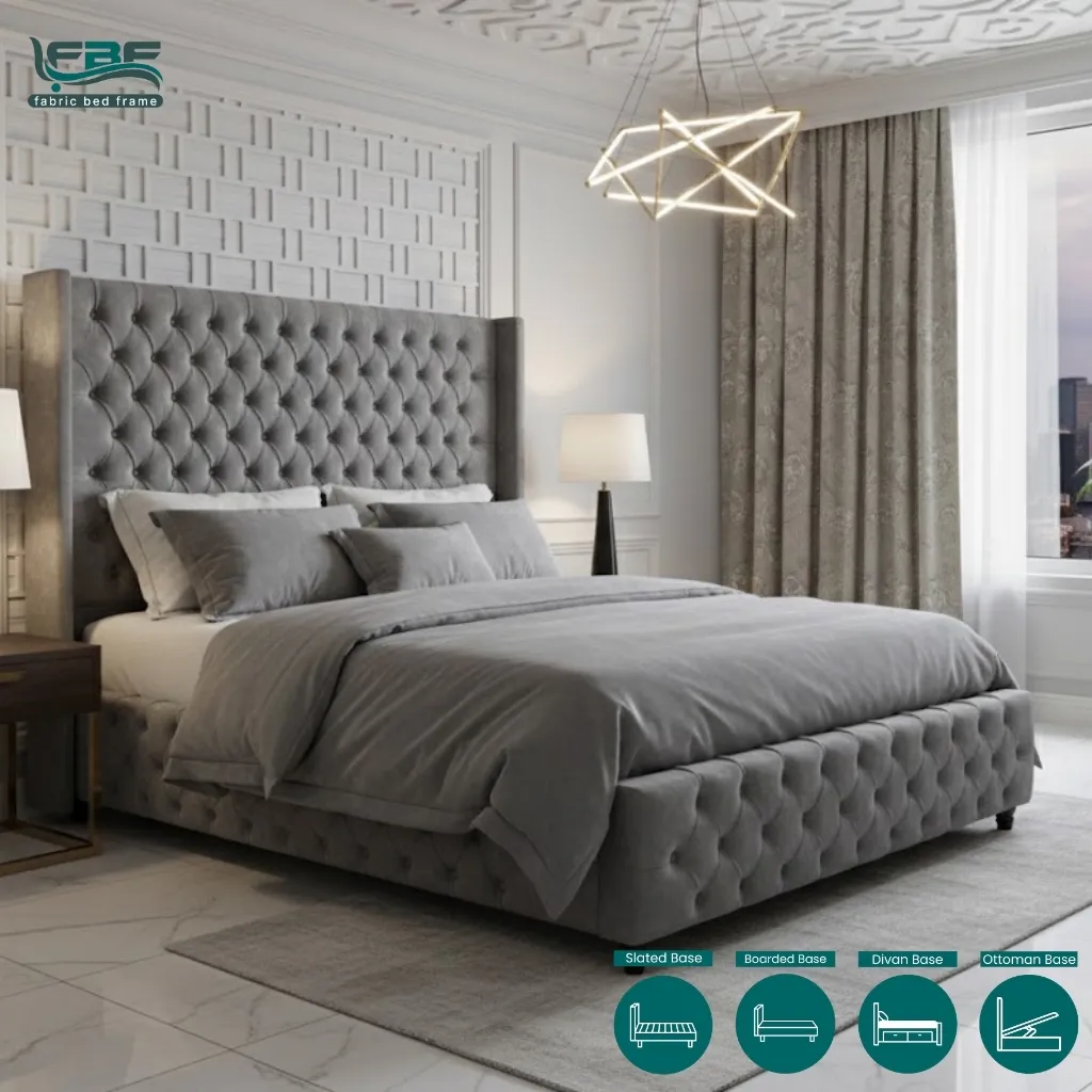 Alina Upholstered Chesterfield Wingback Bed Frame With Ottoman Storage (7) Alina Upholstered Chesterfield Wingback Bed Frame With Ottoman Storage (7)
