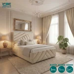 Elizara Golden Ribbon Upholstered Bed Frame with Divan and Ottoman Storage Options