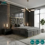 Elrixa Silver Strips Upholstered Bed Frame with Divan and Ottoman Storage Options