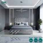 Selyn Silver Strips Upholstered Bed Frame with Divan and Ottoman Storage Options