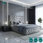 Selyn Silver Strips Upholstered Bed Frame with Divan and Ottoman Storage Options