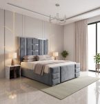 Trevick Silver Strip Upholstered Bed Frame with Divan and Ottoman Storage Options