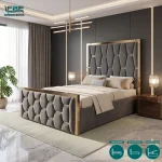 Marlowe Silver Strips Upholstered Bed Frame with Divan and Ottoman Storage Options