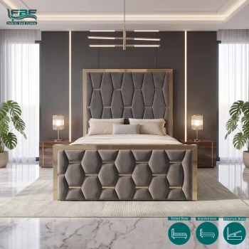 Marlowe Silver Strips Upholstered Bed Frame with Divan and Ottoman Storage Options