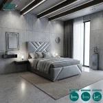 Orin Silver Strips Upholstered Bed Frame with Divan and Ottoman Storage Options