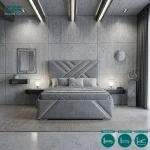 Orin Silver Strips Upholstered Bed Frame with Divan and Ottoman Storage Options