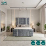 Trevick Silver Strip Upholstered Bed Frame with Divan and Ottoman Storage Options