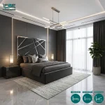 Zyrel Silver Strips Upholstered Bed Frame with Divan and Ottoman Storage Options